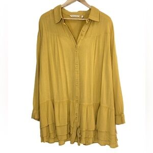 Soft Surroundings yellow tiered hem long sleeve oversized button up blouse